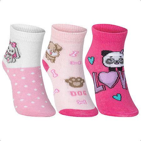 Kit 3 Pares Meia Bebê Algodão - Menina