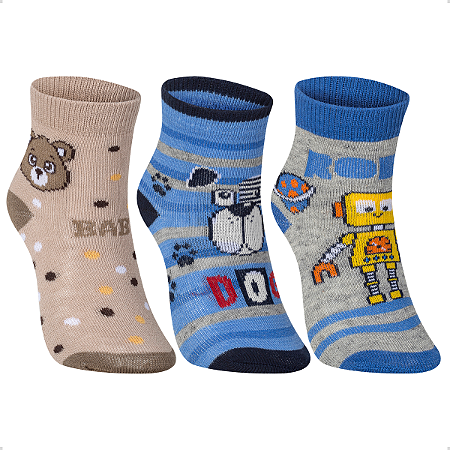 Kit 3 Pares Meia Bebê Algodão - Menino