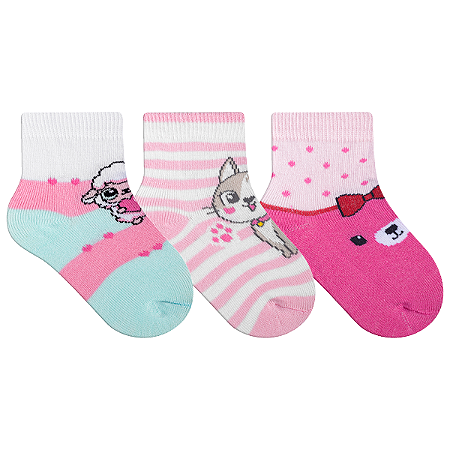 Kit 3 Pares Meia Bebê Cano Baixo 0202/0252