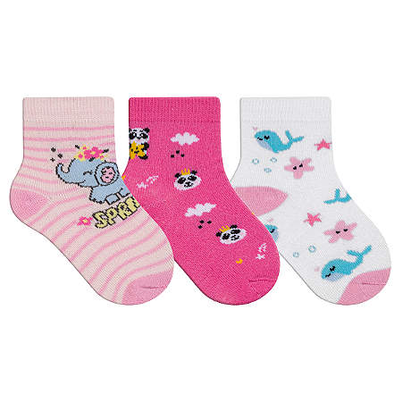 Kit 3 Pares Meia Bebê Cano Baixo 0202/0252