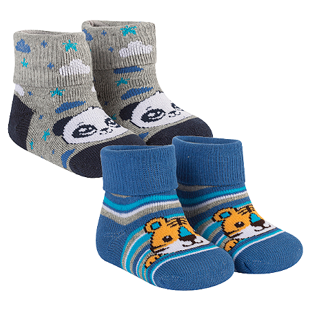 Kit 2 Pares Meia Sapatinho Bebê Recém-Nascido 0080/0081/0082