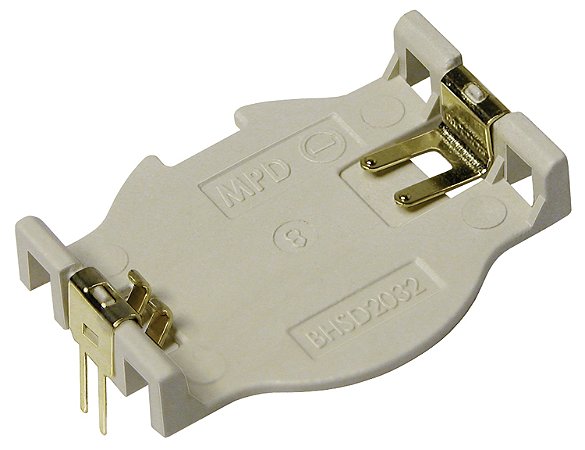 BHSD-2032-PC Suporte CR2032 com pinos de PC Também aceita: BR2032 Altura acima do PCB: 4,75 mm Processo de solda sem chumbo compatível