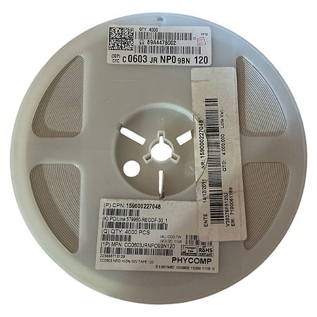 Capacitor Ceramico Smd 0603 12pf/50v 5% Bobina com 4000