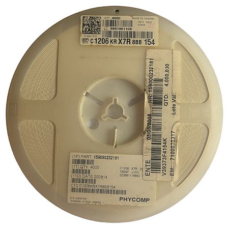 Capacitor Cerâmico Smd 1206 150NF/25V X7R 10% Bobina com 4000