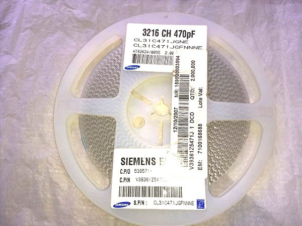 Capacitor Cerâmico SMD 1206 470PF/500V C0G 5% CL31C471JGFNNNE EMB C/4000