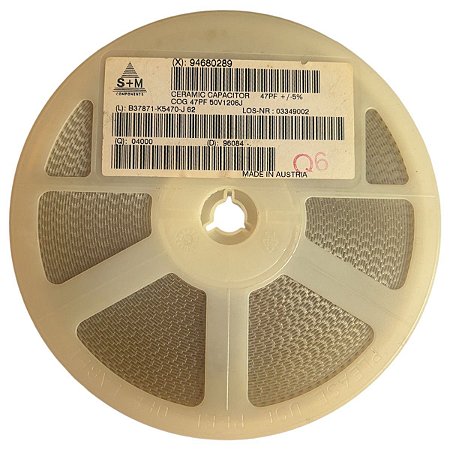 Capacitor Cerâmico Smd 1206 47PF/50V 5% Bobina com 4000