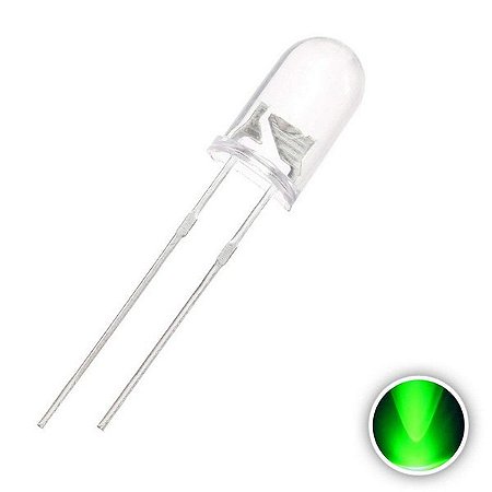 Led 5mm TRANSPARENTE ALTO BRILHO ACENDE VERDE 18.000MCD-20.000MCD