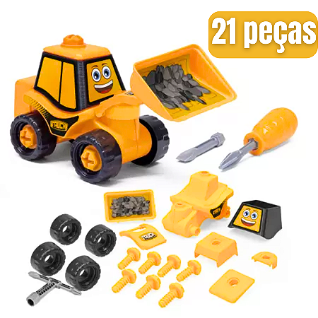 Retroescavadeira de brinquedo Monta e Desmonta 21Pçs