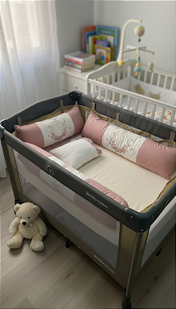 KIT BERÇO CERCADINHO - 06 PEÇAS - TEMA: ESTAMPAS - PARA MENINAS