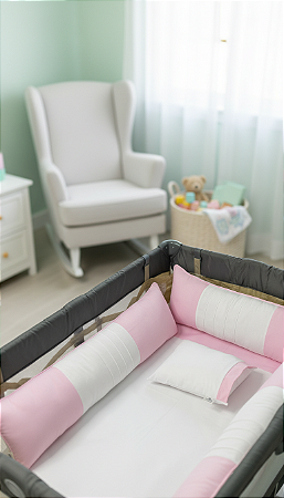 KIT BERÇO CERCADINHO - 06 PEÇAS -  CORES LISAS - PARA MENINAS