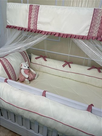 KIT BERÇO AMERICANO LUXO - URSA POMPOM - 07 PEÇAS