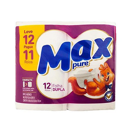 Papel Higiênico Folha Dupla Max Pure com 12 rolos de 30 metros