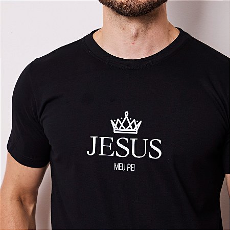 Camiseta Básica Cristã Unissex Jesus Meu Rei 30.1 penteado
