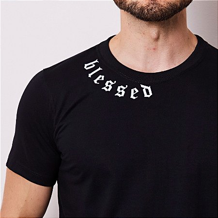 Camiseta básica cristã unissex Blessed Pescoço 30.1 penteado Blessed