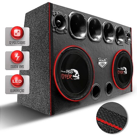 Caixa De Som Trio Corneteira Automotivo 2 Subwoofer Shutt Ripper 12 Pol 1300w Carro Pancadão LED