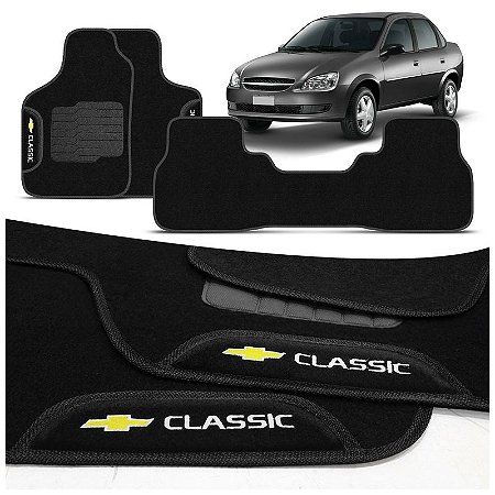 Jogo de Tapete Carpete Corsa Classic 2003 a 2016 Preto Com Logo Bordado Concept 3D 3 peças