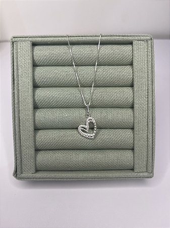 Colar Dois Corações Zirconias e Bolinhas entrelaçados