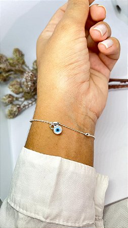 Pulseira Olho Grego + Bolinhas Ovais em Prata 925
