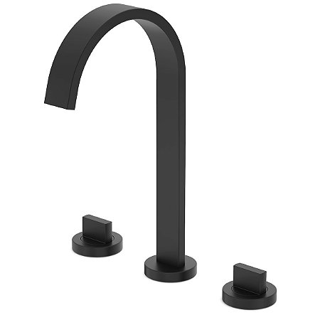 Misturador Para Lavatorio De Mesa 3 Furos Bica Alta Com Valvula De Escoamento Flow Preto Matte - B5010F3R0B - Celite