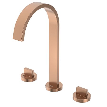 Misturador Para Lavatorio De Mesa 3 Furos Bica Alta Com Valvula De Escoamento Flow Rose Gold Matte - B5019F3R2B - Celite