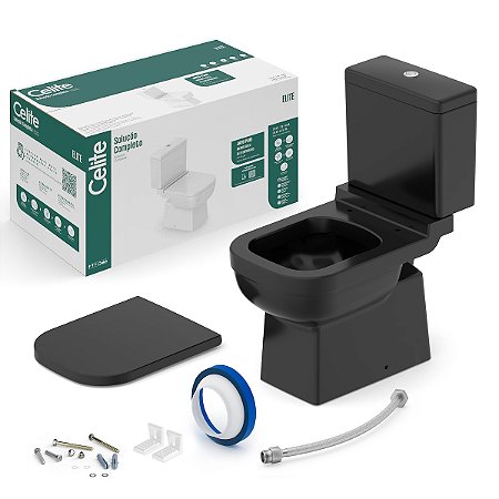 Kit Bacia Com Caixa, Assento Pp Soft Close E Complementos De Instalação Elite Preto - 1747230020300 - Celite