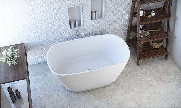 Banheira Olinda - Duramatt Fosco Acetinado Branco - Valvula Click Preto Fosco - Sbbf00501010103 - Sabbia