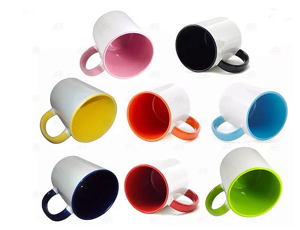 Caneca em Porcelana Alça e Interior Colorido