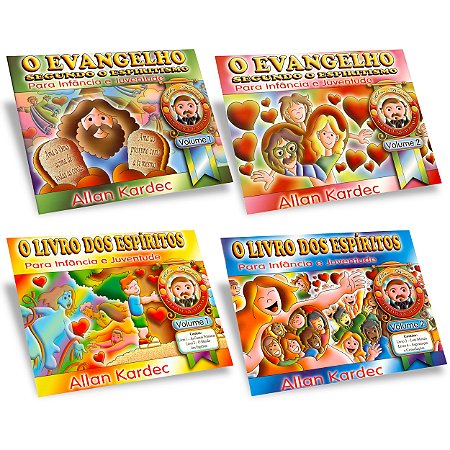 Kit 4 Livros Evangelho + Livro dos Espíritos para Infância e Juventude - Vol.1 e 2