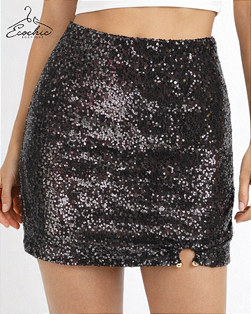 SAIA PRETA DE PAETÊS COM GANCHO