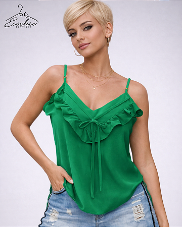 REGATA VERDE CREPINHO BABADO