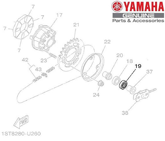 RETENTOR ESQUERDO DA RODA TRASEIRA PARA YS150 FAZER ORIGINAL YAMAHA