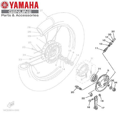 ESPELHO DE FREIO COMPLETO PARA YBR125 2000 ate 2008, YBR125 FACTOR 2009 ate 2015 ORIGINAL YAMAHA