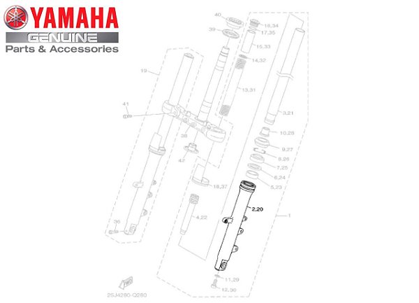 TUBO EXTERNO ESQUERDO DA SUSPENSÃO DIANTEIRA DA XJ6-N 2016 EM DIANTE ORIGINAL YAMAHA