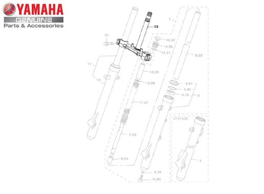 SUPORTE INFERIOR DO GARFO COMPLETO PARA XTZ 150 CROSSER 2015 a 2017 ORIGINAL YAMAHA