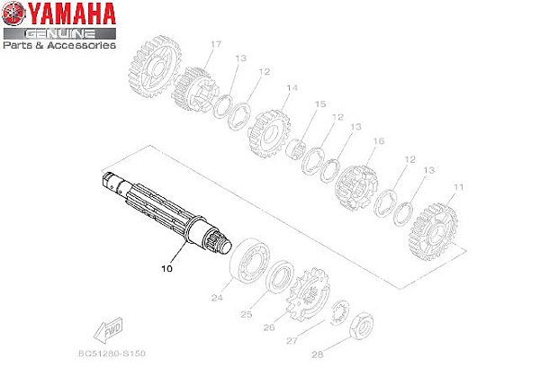 EIXO DO PINHAO OU EIXO SECUNDARIO FZ25  2018 ATE 2023 ORIGINAL YAMAHA (CONSULTAR PRAZO DE ENTREGA E ESTOQUE)