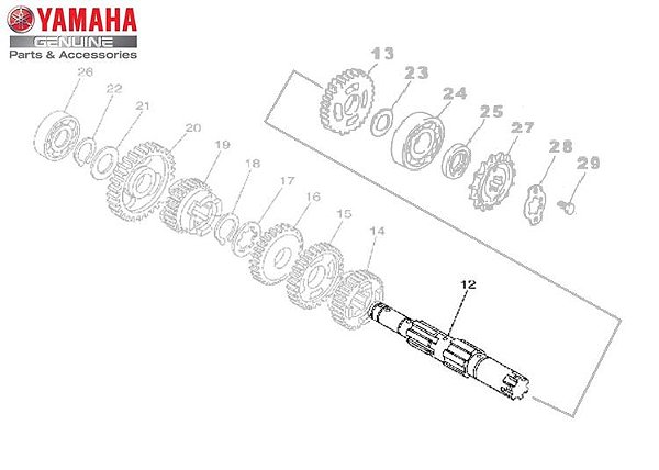 EIXO SECUNDARIO DO CAMBIO OU EIXO DO PINHAO PARA XT225 TDM225 E TTR225 ORIGINAL YAMAHA