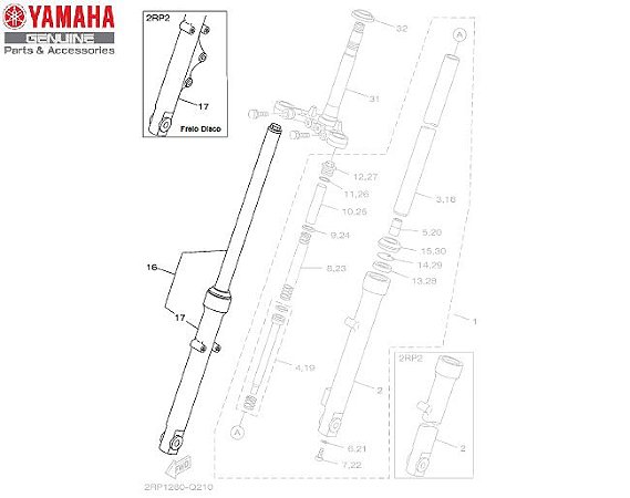 SUSPENSAO DIANTEIRA OU BENGALA DIREITA COMPLETA PARA YBR FACTOR 150 ORIGINAL YAMAHA