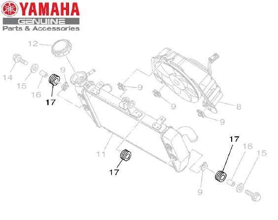 ILHO DE BORRACHA DO RADIADOR PARA MT-03 E YZF-R3 ORIGINAL YAMAHA