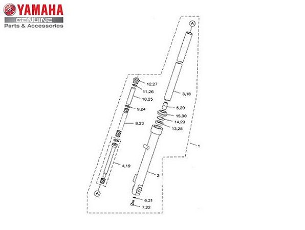 SUSPENSAO DIANTEIRA OU BENGALA ESQUERDA COMPLETA PARA YBR FACTOR 150 ORIGINAL YAMAHA