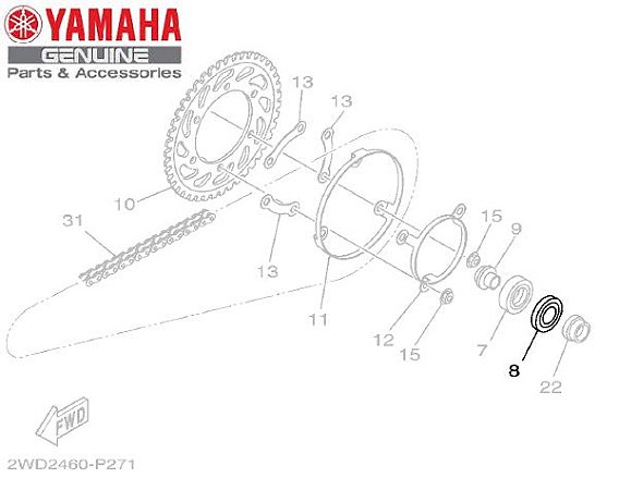 RETENTOR ESQUERDO DA RODA TRASEIRA PARA MT-03 E YZF-R3 ORIGINAL YAMAHA