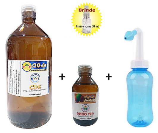 COMBO LIMPEZA NASAL (CDS 1000ML EMB. VIDRO + DMSO 70% 100ML + FRASCO NASAL)