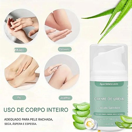 Estética - Creme com Ureia, Ácido hialurônico, Aloe vera, Ácido salicílico para hidratação da pele e tratamento de rachaduras