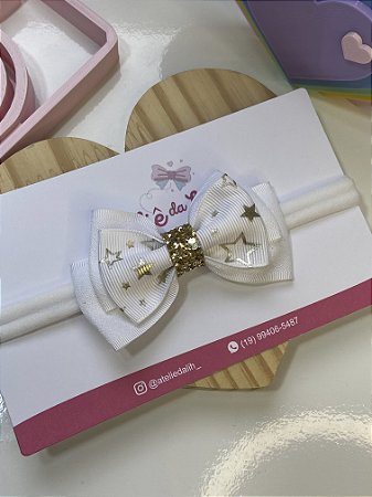 Faixinha slim gravatinha branco com detalhe dourado