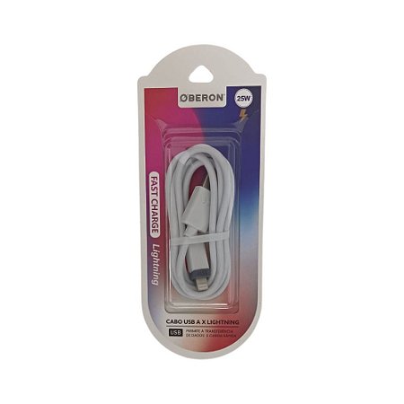 CABO USB X LIGTHNING PARA CELULAR DADOS E CARGA 25W EMBORRACHADO BRANCO OR-CO16/L OBERON