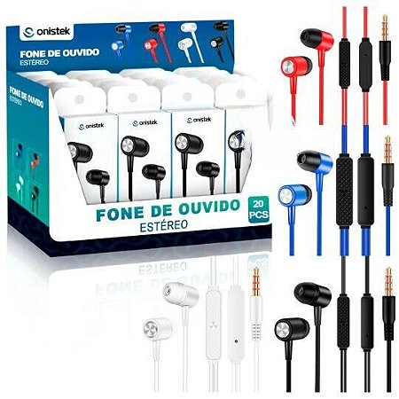 FONE DE OUVIDO COM MICROFONE INTRA-AURILULAR BOTAO ATENDIMENTO DE CHAMADAS CONEXAO P3 ON-FN615 ONISTEK