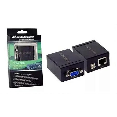 VGA EXTENDER COM TRANSMISSOR E RECPTOR 60 METROS VIA CABO DE REDE UTP RJ45 CAT 5E/6