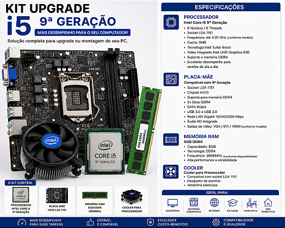 KIT UPGRADE I5 9 GERAÇAO MB h110 8GB DE RAM