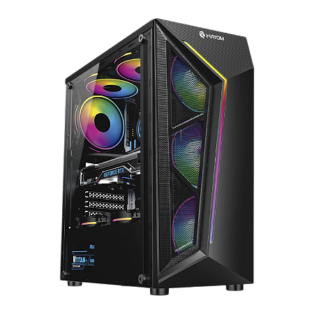 GABINETE GAMER RGB LATERAL DE VIDRO COM 4 FANS PRETO GB1713 HAYOM