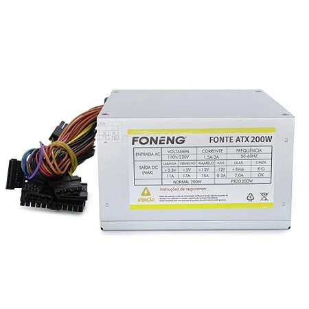 FONTE DE ALIMENTACAO ATX 200W BIVOLT SEM CAIXA E CABO HDW-003 FONENG