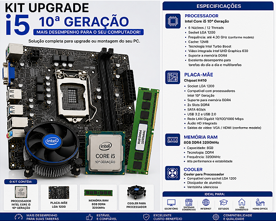 KIT UPGRADE I5 10 GERAÇÃO 8GB DE RAM